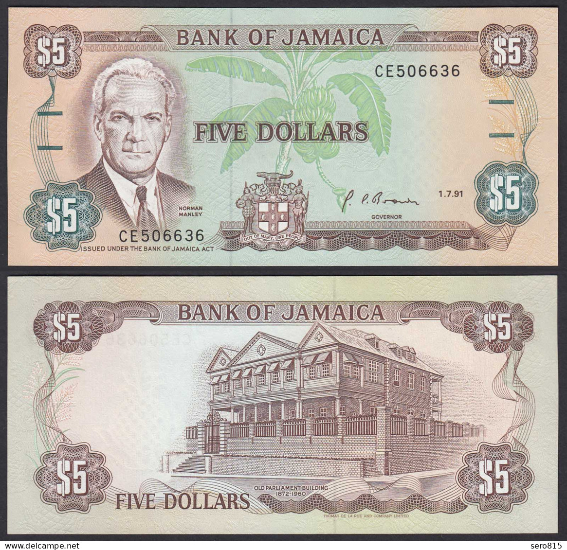 JAMAIKA - JAMAICA 5 Dollars Banknote 1991 Pick 70d AUNC (1-)      (21527 - Altri – America