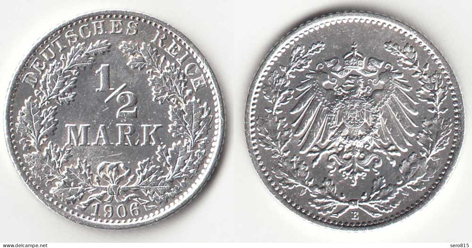 1/2 Mark Kaiserreich EMPIRE 1906 E Silber Jäger 16    (31408 - 1/2 Mark