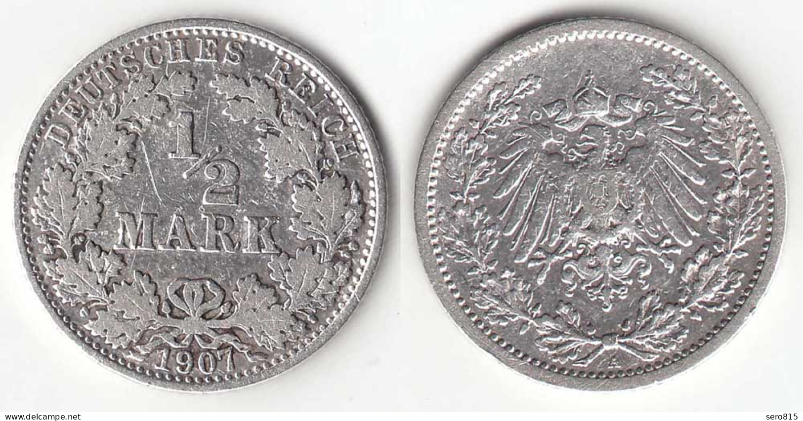 1/2 Mark Kaiserreich EMPIRE 1907 A Silber Jäger 16    (31406 - 1/2 Mark
