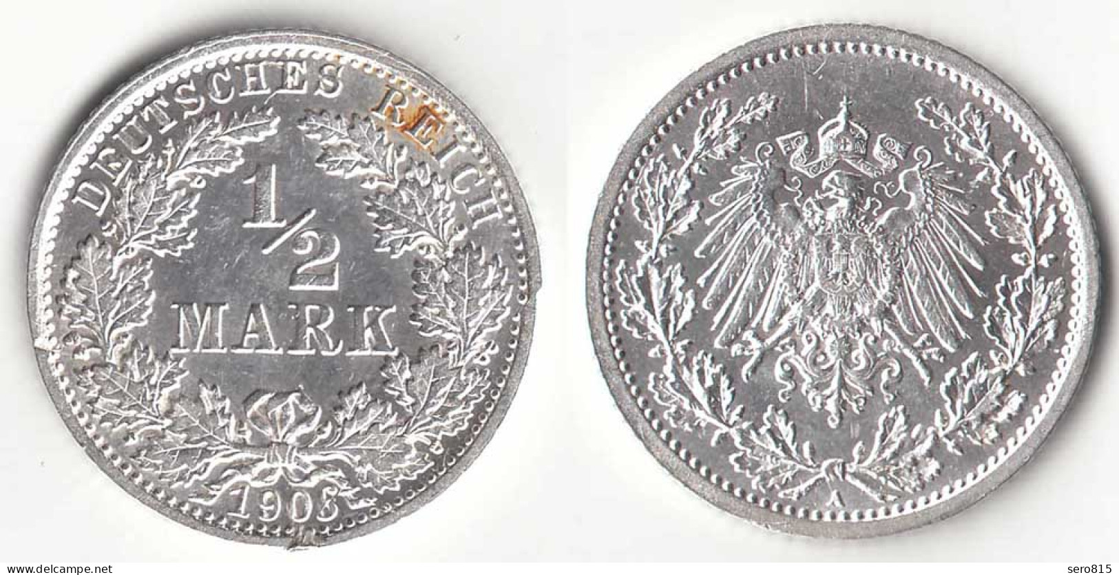1/2 Mark Kaiserreich EMPIRE 1906 A Silber Jäger 16    (31411 - 1/2 Mark