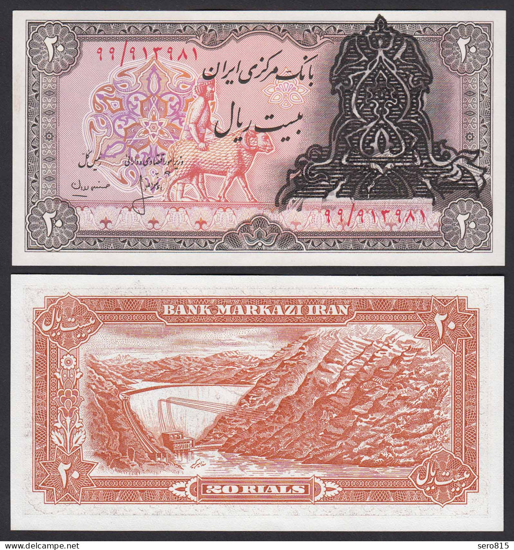 IRAN (Persien) - 20 RIALS Banknote O.J. Pick 110a UNC (1) Overprint  (19764 - Sonstige – Asien
