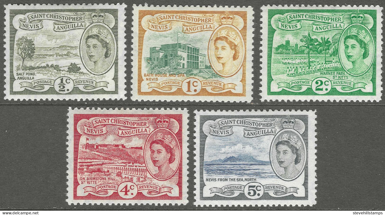 St Kitts-Nevis. 1954-63 QEII. 5 MH Values To 5c. SG 106a Etc/ M3107 - St.Christopher-Nevis & Anguilla (...-1980)