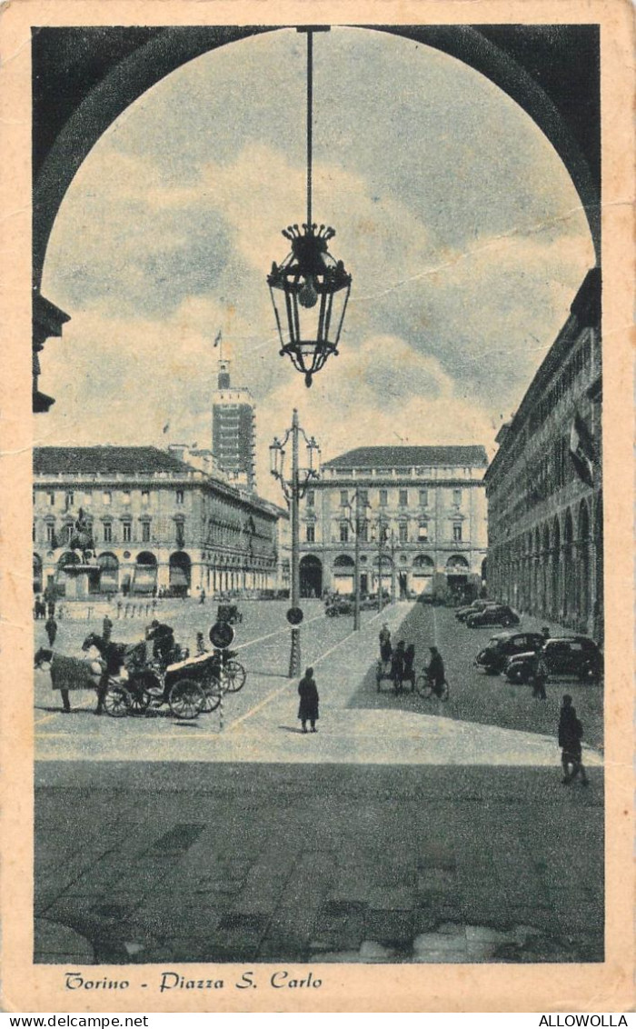 26404 " TORINO-PIAZZA S. CARLO " ANIMATA-VERA FOTO-CART. SPED.1952 - Orte & Plätze