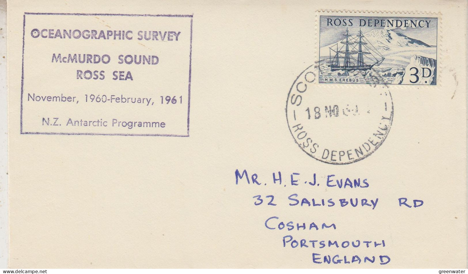 Ross Dependency 1960 McMurdo Sound Ross Sea Ca Scott Base 18 NOV 1960  (SR158) - Briefe U. Dokumente