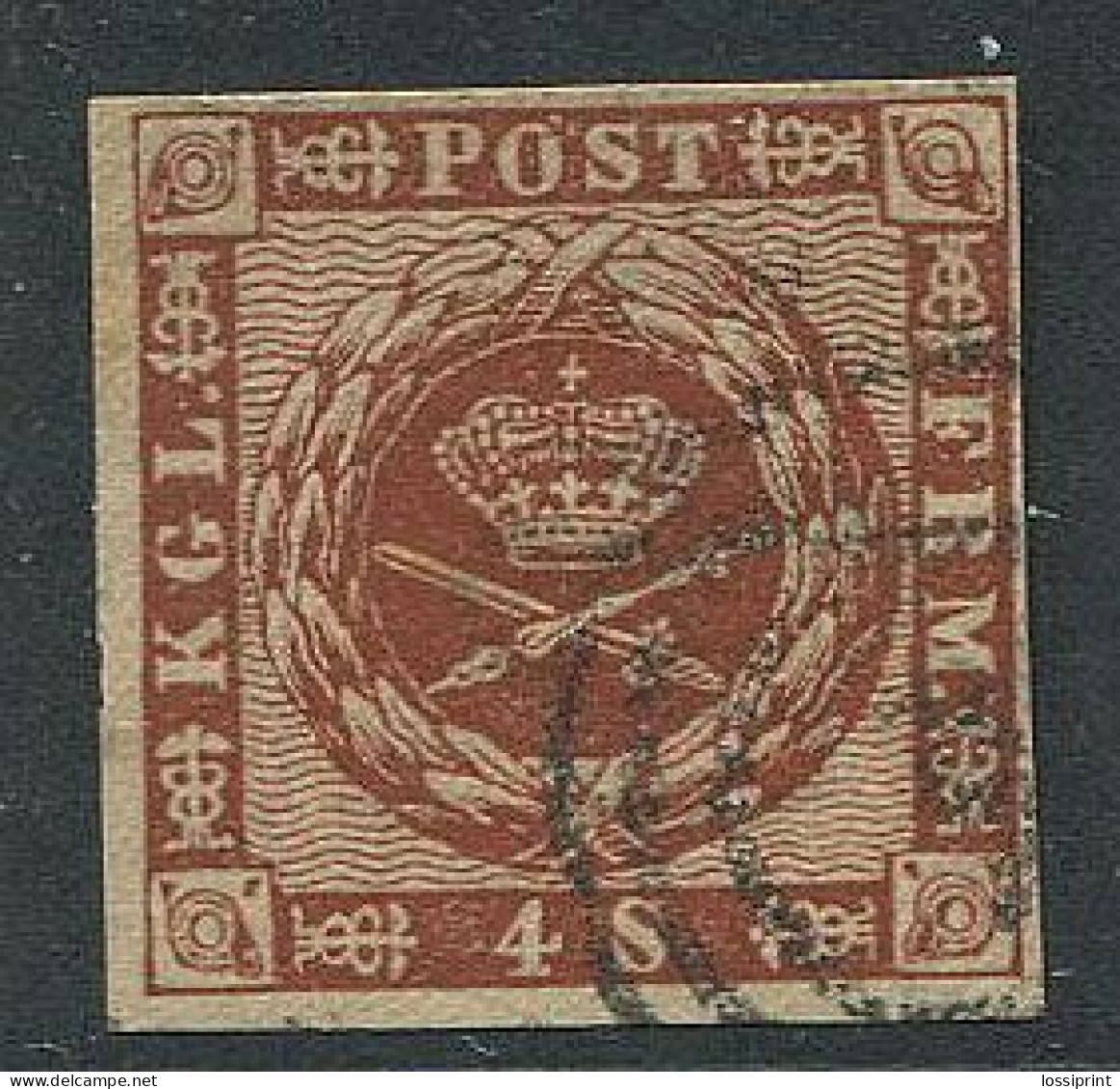 Denmark:Danemark:Used Stamp 4 S 1858, Dark Brown - Gebruikt