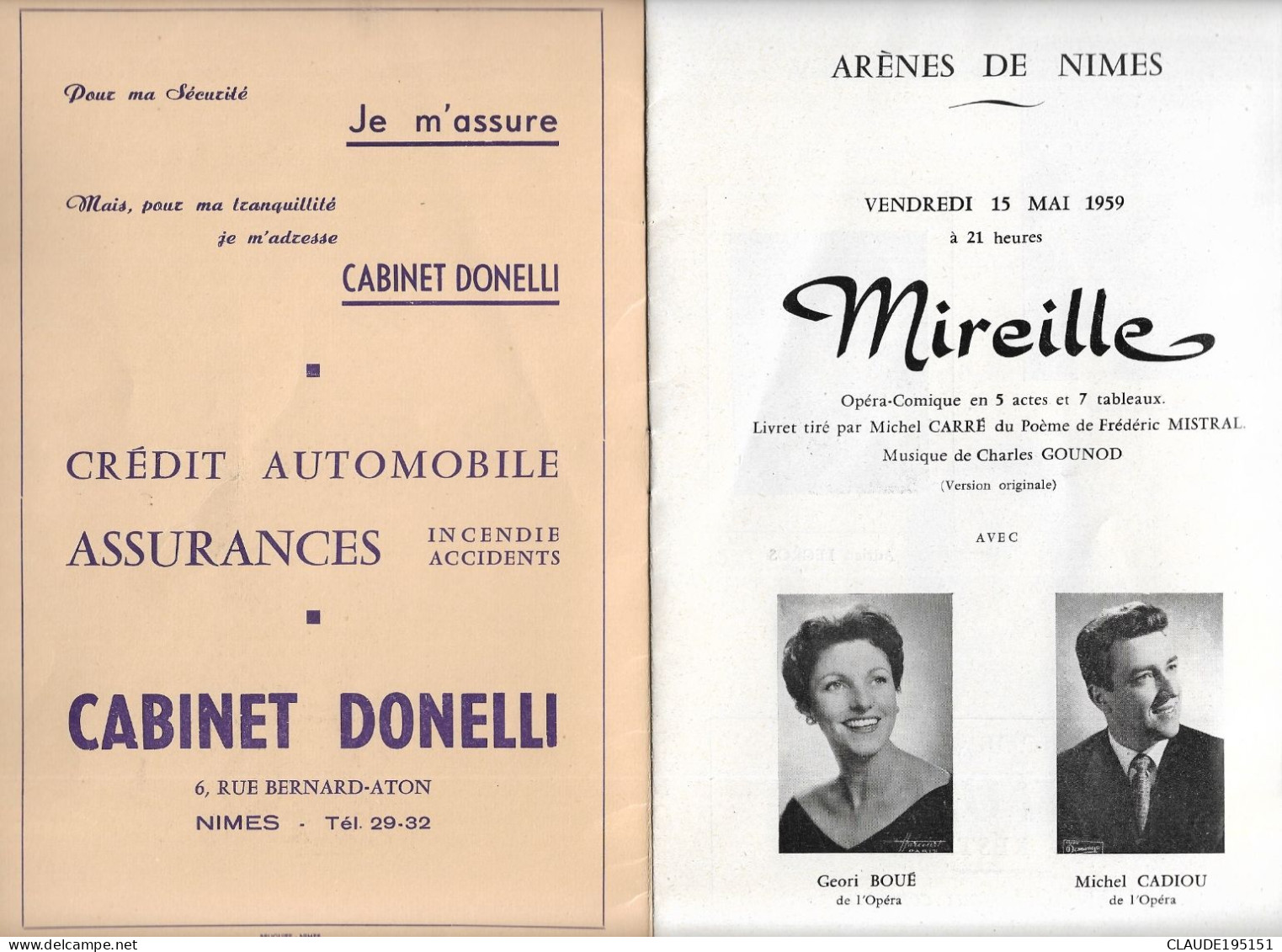 PROGRAMME OFFICIEL ARENES DE NIMES  MIREILLE  OPERA COMIQUE DE GOUNOD  4 SCANS - Auteurs Français