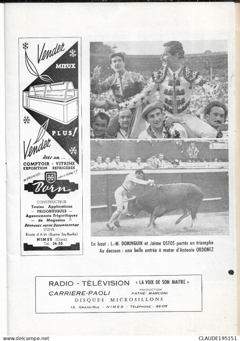 PROGRAMME OFFICIEL CORRIDA DES VENDANGES  25 SEPTEMBRE 1960  ARENES DE NIMES  4 SCANS - Programmes