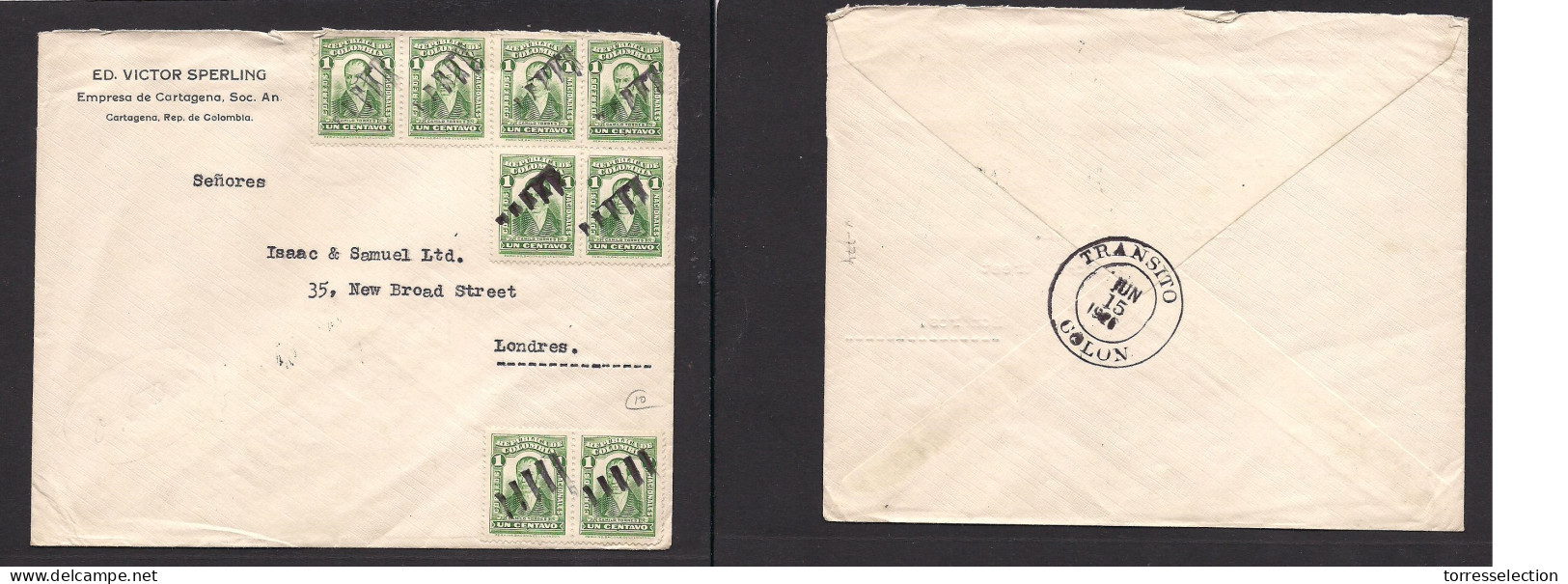 COLOMBIA. Colombia - Cover - 1926 Cartagena To UK London Multifkd Env V Nice Item, Via Colon. Easy Deal. - Colombia