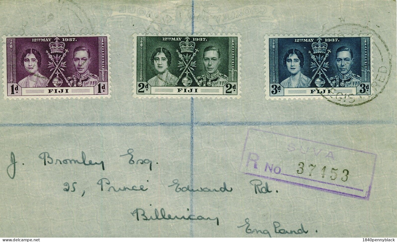 FIJI KGVI 1937 Coronation SG  246-8 On Registered Cover From Suva To Billericay UK - Fiji (...-1970)