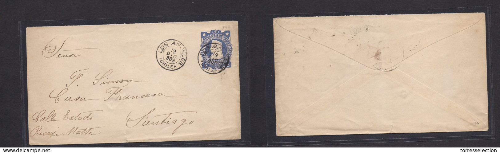 CHILE - Stationery. 1903 (19 Dic) Los Angeles - Stgo. 5c Blue Stat Env. Fine Used. - Chile