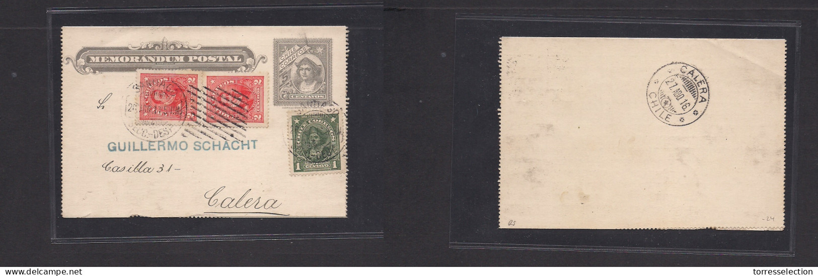 CHILE - Stationery. 1911 (26 Aug) Stgo - Calera (27 Aug) 5c Grey Stat Lettersheet + 3 Adtls, Rolling Grill Cachet. Fine. - Cile