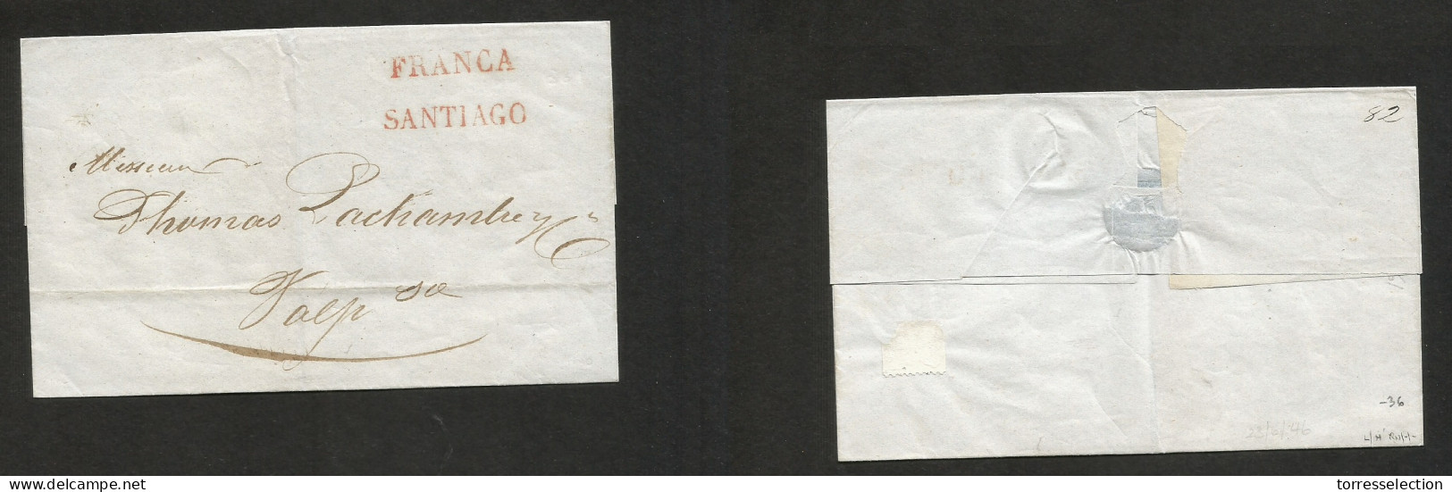 CHILE. 1846 (29 June) Stgo - Valp. E. Stline "FRANCIA" + "SANTIAGO" VF Item Condition. - Chili