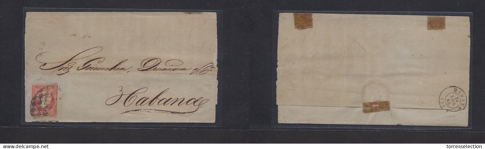 CUBA. 1860 (22-23 Aug) Habana Correo Interior. Envuelta De Carta Franqueada Con 2rs Vermilion Sobre Y 1/4 Mat Parrilla.  - Sonstige & Ohne Zuordnung