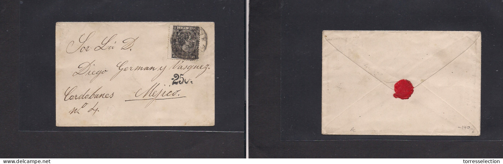 CUBA. 1877. Habana - Mexico, DF. 50c De Peseta Black Alfonso XII Issue, Tied Cds + 25c Mexican Arrival Charge. - Sonstige & Ohne Zuordnung