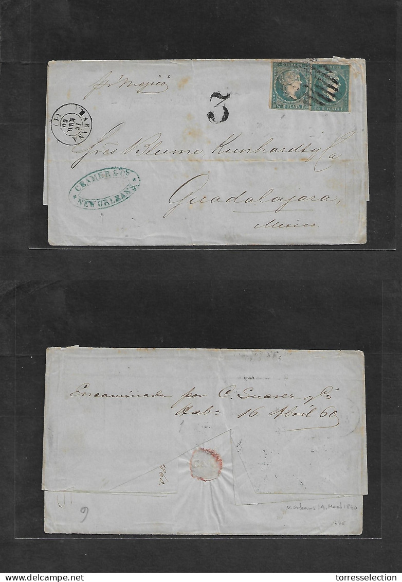 CUBA. 1860 (19 March) USA, New Orleans - Mexico, Guadalajara. A Rare E. Forwarded Reverse To Habana By C. Suarez (16 Apr - Other & Unclassified