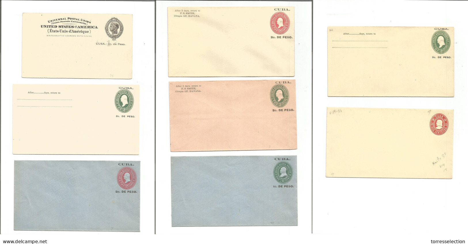 CUBA. 1900-1902. Periodo Americano. Selección De 7 Diff. Enteros Postales Incl Sobrecargados, Nuevos Valores, Cuchillo U - Other & Unclassified
