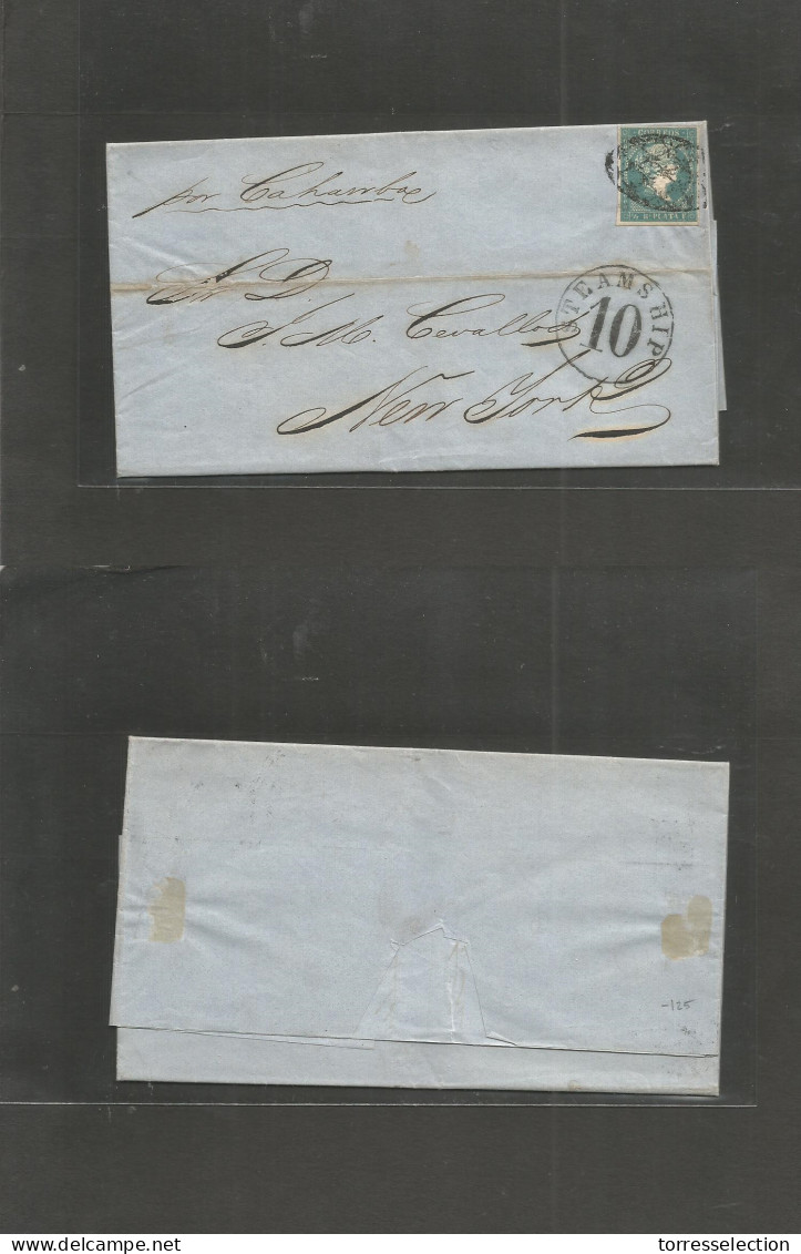 CUBA. 1860 (28 Mayo) Matanzas - USA, NYC. Carta Con Texto Completo Circulada Con Franqueo Antillas 1/2 Real Azul Plata S - Other & Unclassified