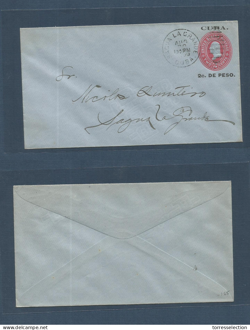 CUBA. 1900 (20 Aug) Sagua La Grande. Local Ovptd 2c /2c Red /bluish US Stationary Envelope, Cds. VF And Scarce Item. - Other & Unclassified