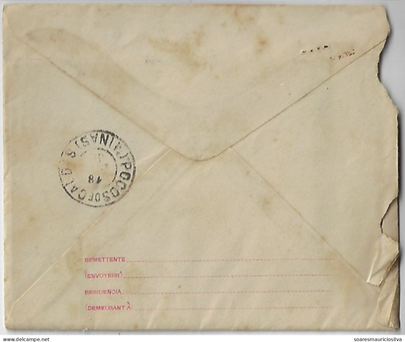 Brazil 1913 Postal Stationery Cover Sent By Traveling Courier To Mogiana Railway Co Station In Poços De Caldas Watermark - Brieven En Documenten