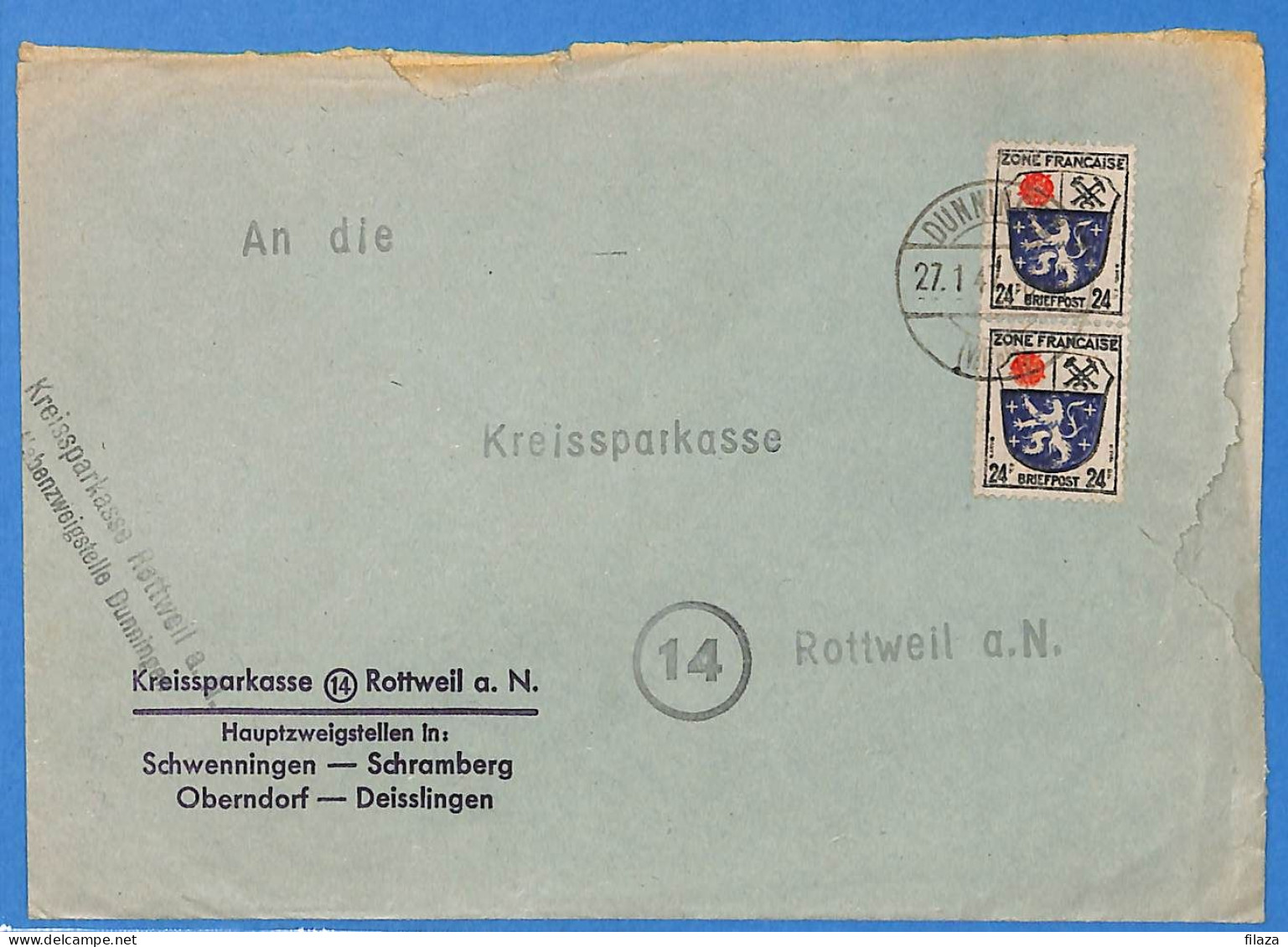 Allemagne Zone Française 1947 - Lettre De Dunningen - G30822 - Otros & Sin Clasificación