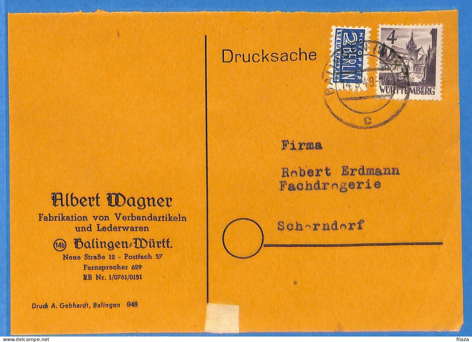 Allemagne Zone Française 1949 - Carte Postale De Bailingen - G30784 - Sonstige & Ohne Zuordnung