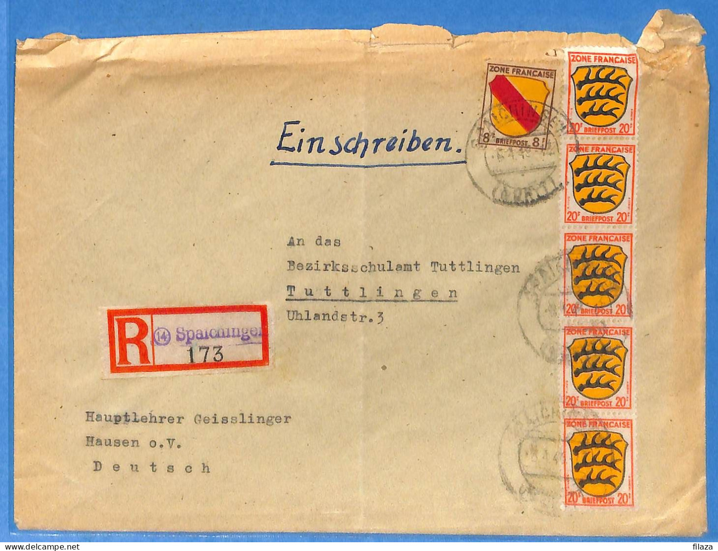 Allemagne Zone Française 1948 - Lettre Einschreiben De Spaichingen - G30780 - Sonstige & Ohne Zuordnung