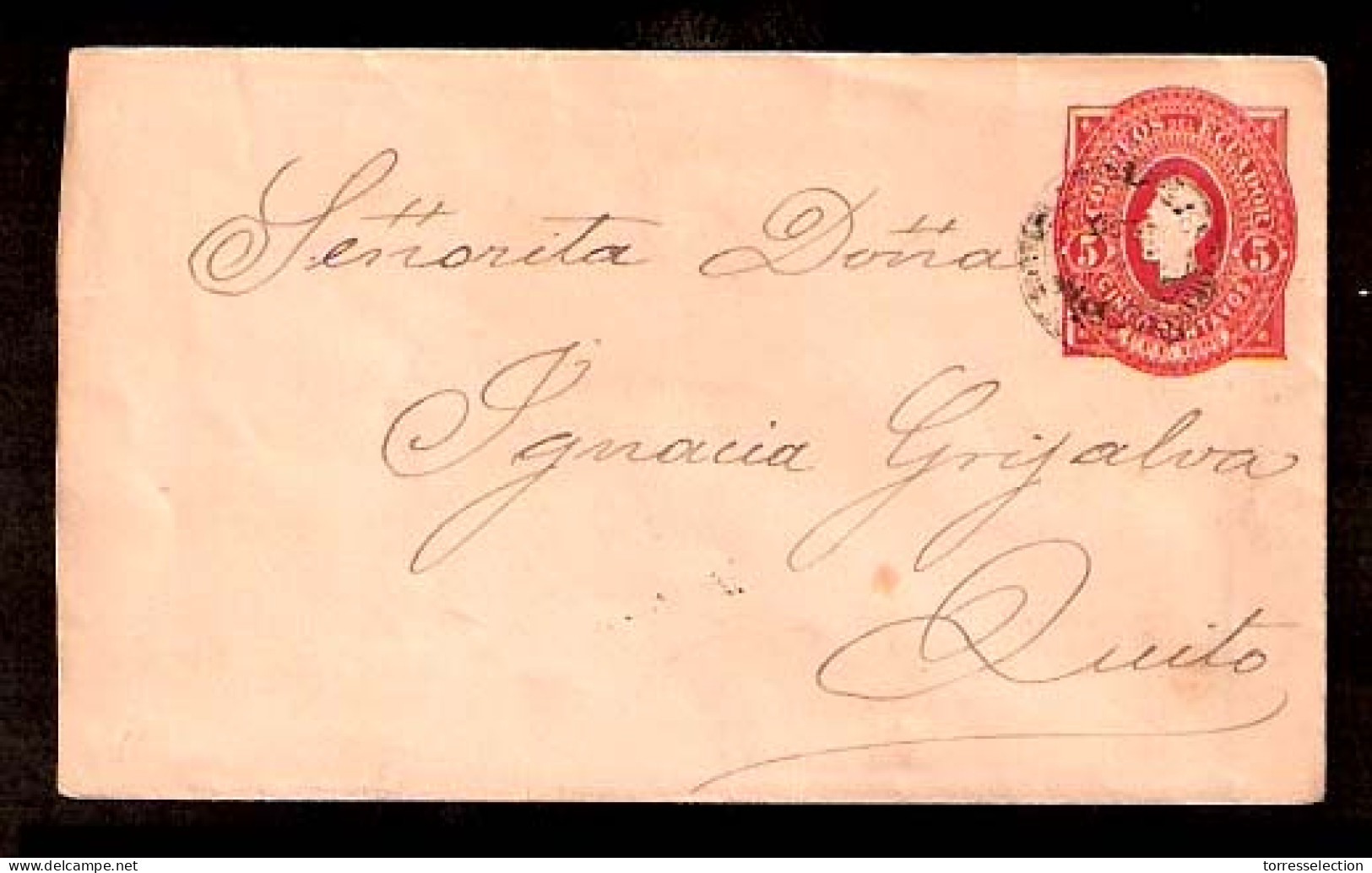 ECUADOR. C. 1892. 5cts. Red Stat. Usage To Quito. - Equateur