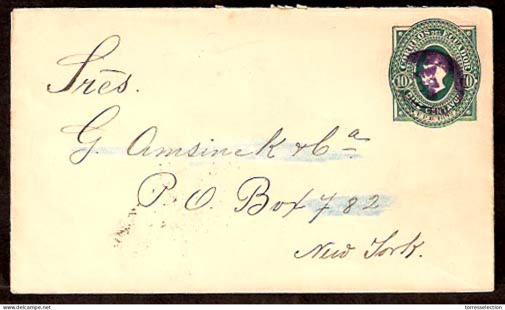 ECUADOR. 1895. 10cts. Green. Stat.env. Used Cds.  To NY. Via Panama. - Equateur