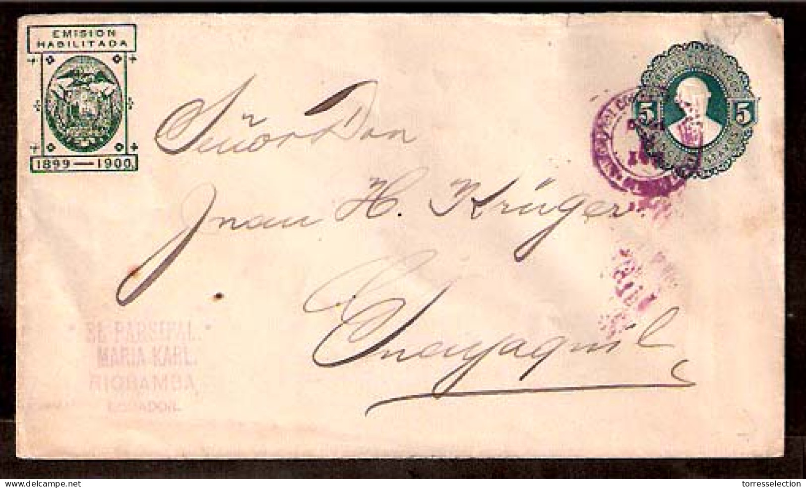 ECUADOR. 1874. Trebizond To Triest. E. Fkd / 5 Sld, Tied Blue Cds. XF. - Ecuador