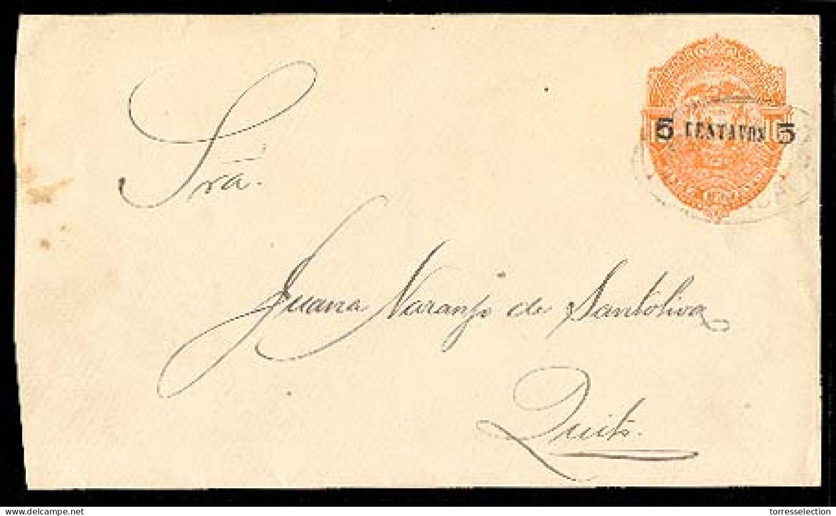 ECUADOR. C.1891 BABAHOYO-QUITO.5c./10c. Orange Ovptd Stat Env.,oval Pmk .Fine - Equateur