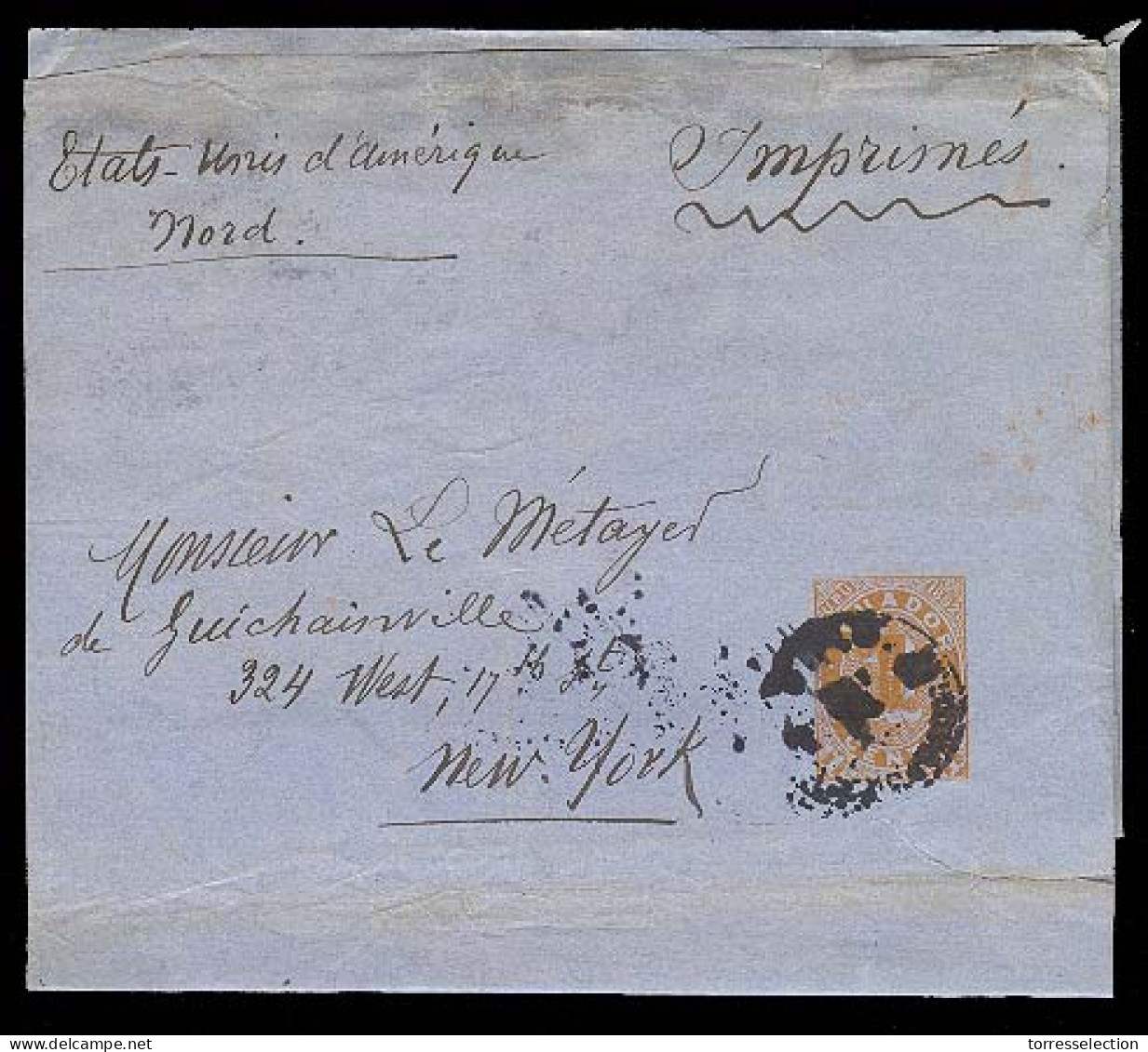 ECUADOR. C.1892 1c.stat.wrapper To N.Y./ Via   Very Rare  Pm.used - Ecuador