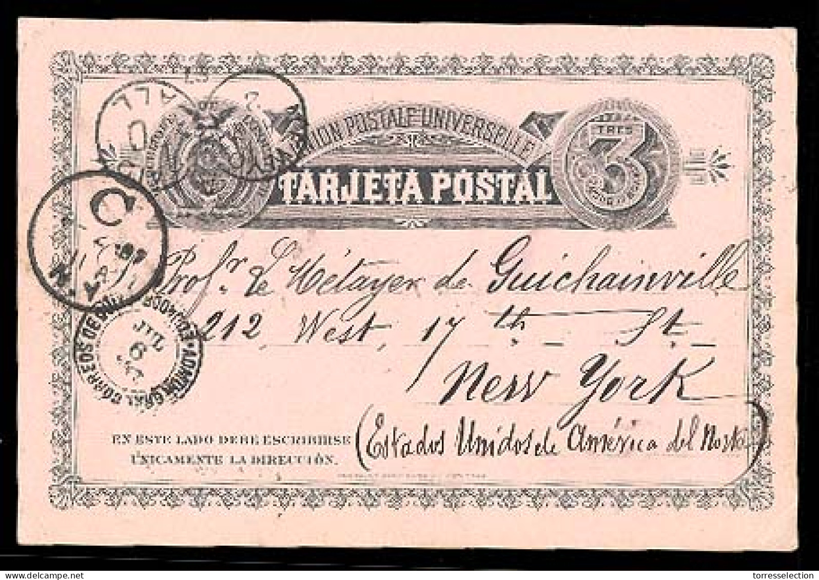 ECUADOR. 1887.QUITO-USA. 3c. Stat Card  Scace Used - Equateur