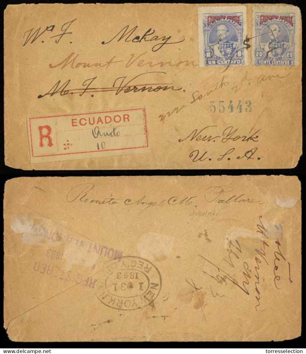 ECUADOR. 1890. Ambato - USA / NY. 5c Stat + Adtls, Taxed Dues 8cts + 2 US P Dues TIED On Reverse. Proper Aux Marks. Disp - Equateur