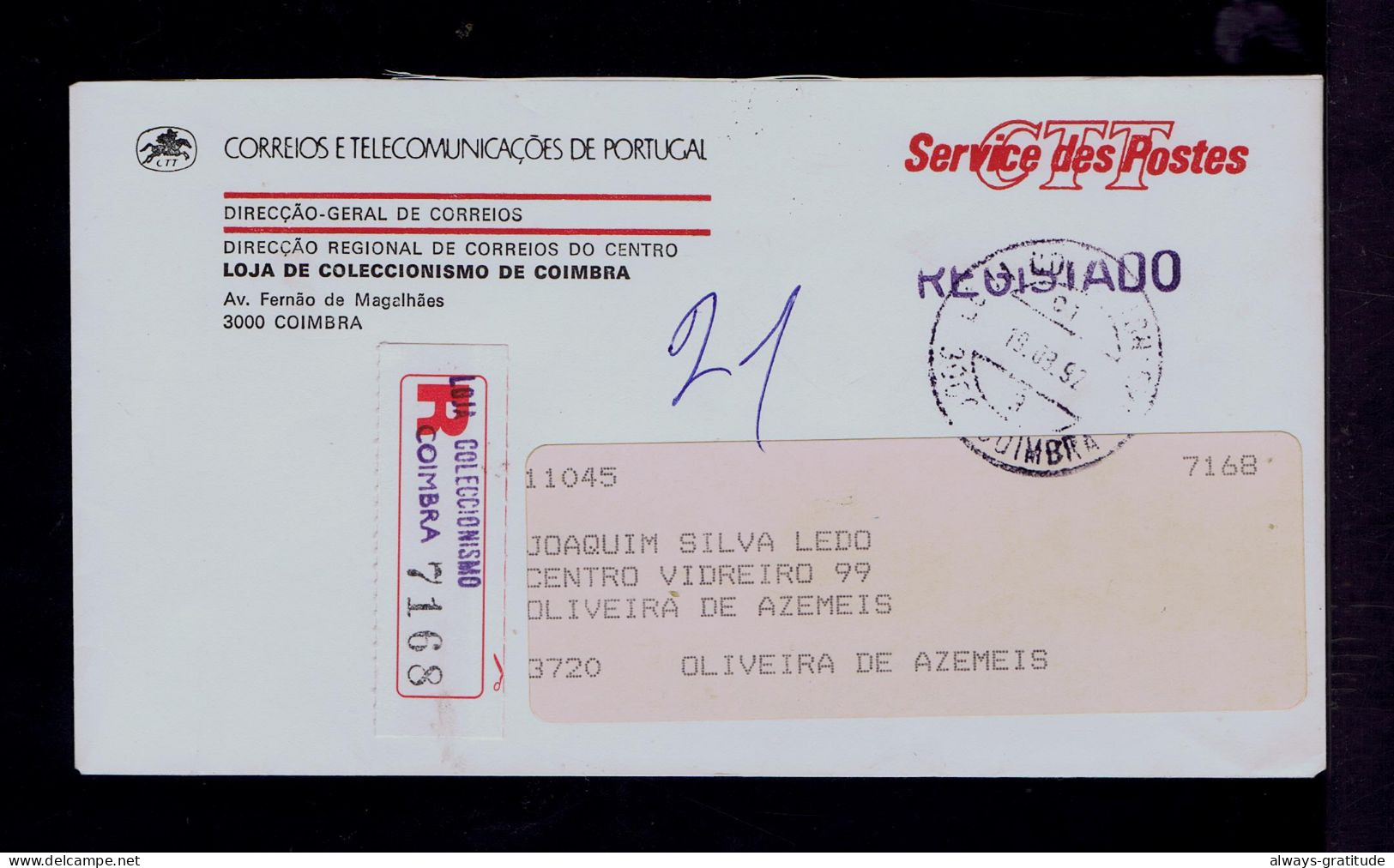 Sp10409 PORTUGAL "Service Des Postes" Post Mail Courrier Mailed Coimbra »Oliveira De Azemeis City - Posta