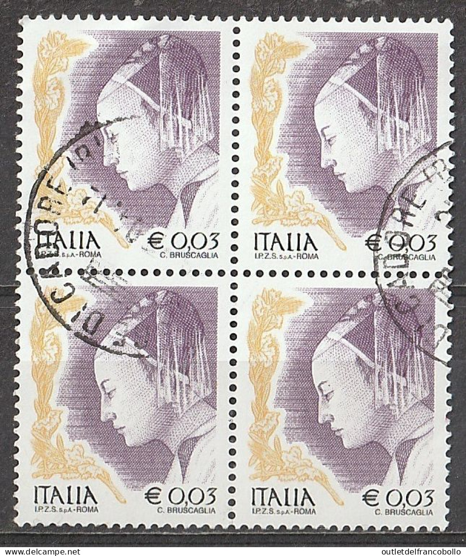 ITALIA REPUBBLICA 2003 - DONNE NELL'ARTE - 0,03 €. - 1 BLOCCO DI 4v. USATO - (1425) - 2001-10: Usati