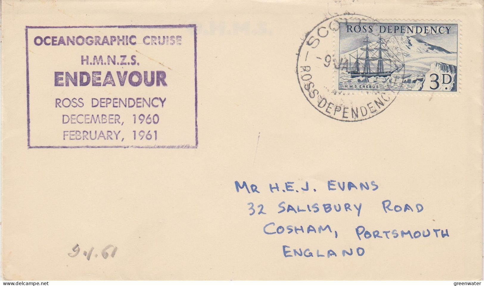 Ross Dependency 1961 HMNZS Endeavour Ca Scott Base 9 JA 1961 (SR165) - Storia Postale