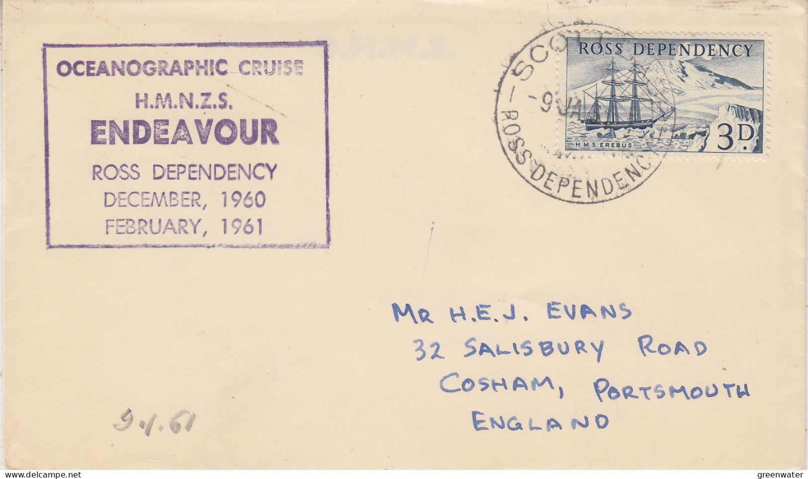 Ross Dependency 1961 HMNZS Endeavour Ca Scott Base 9 JA 1961 (SR165) - Lettres & Documents