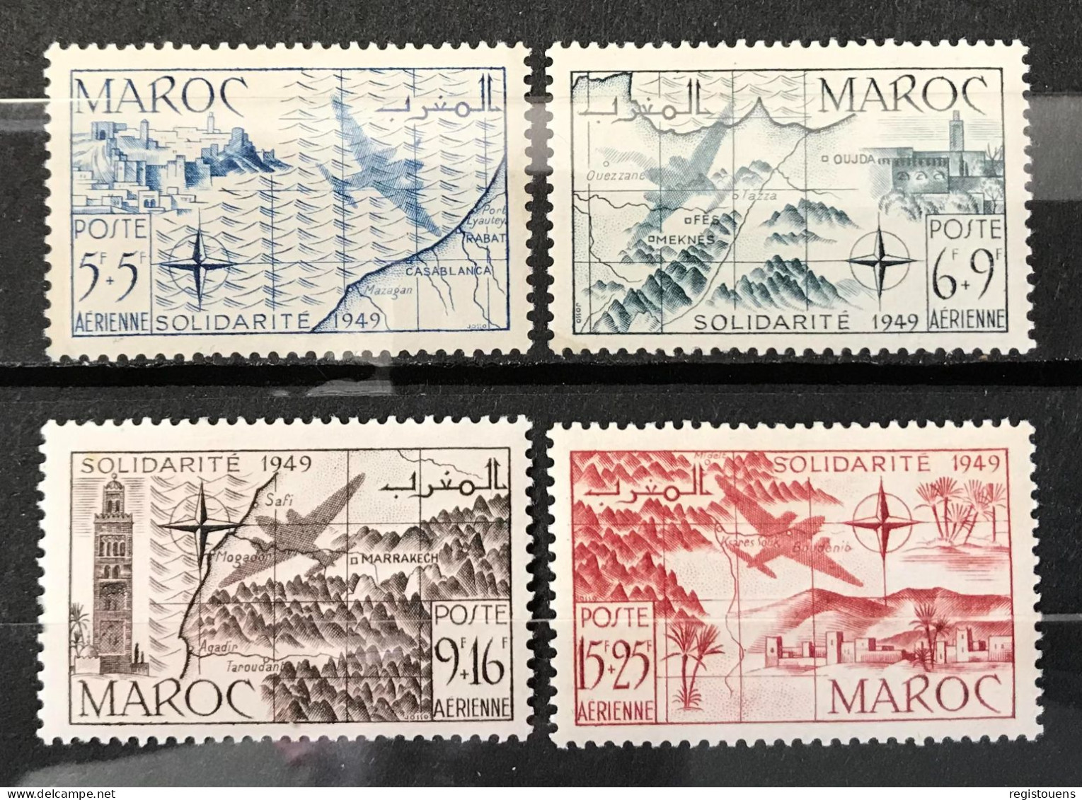 Lot De 4 Timbres Neufs* Maroc 1950 - Poste Aérienne