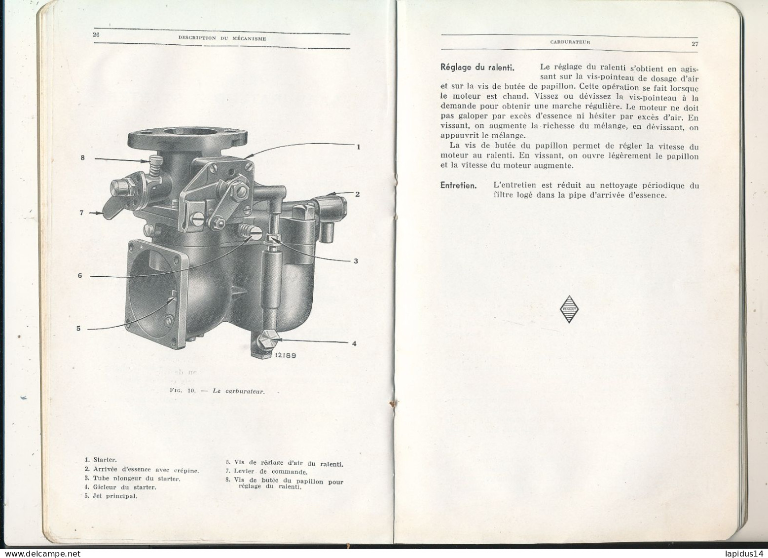 RENAULT  NOTICE D'ENTRETIEN VOITURE MONAQUATRE TYPE HY 1933    (DOCUMENT DE 50 PAGES)