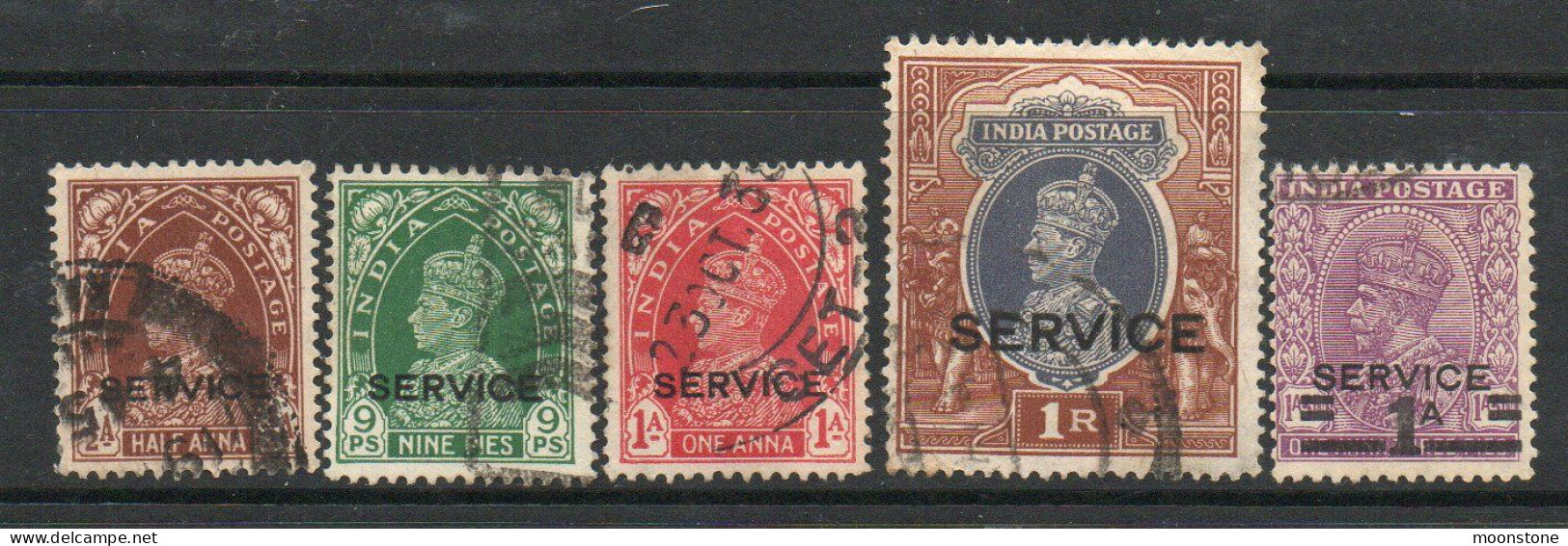 India GVI 1937-9 Part Set Of 5, Wmk. Multiple Stars, Service Official, Used, SG O132/5 + O139 (E) - 1936-47 Roi Georges VI