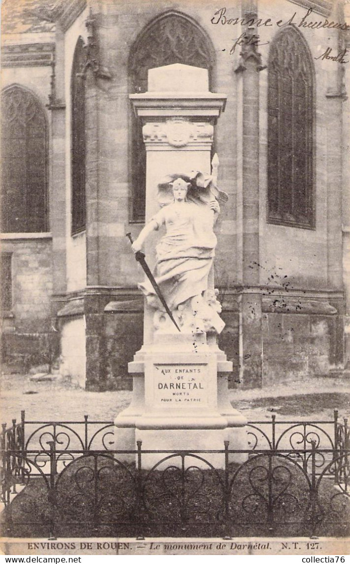 CPA FRANCE 76 SEINE MARITIME DARNETAL LE MONUMENT DE DARNETAL  DOS SIMPLE ECRIT 1904 - Darnétal