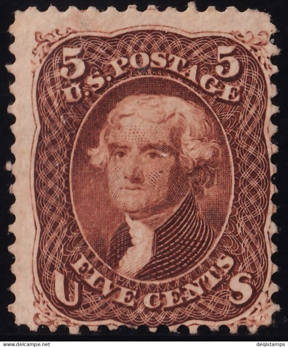 Us 1862 / 5 Cent Jefferson  Scott 75 Reddish Brown / VF Unused Stamp CV $2100 - Ungebraucht