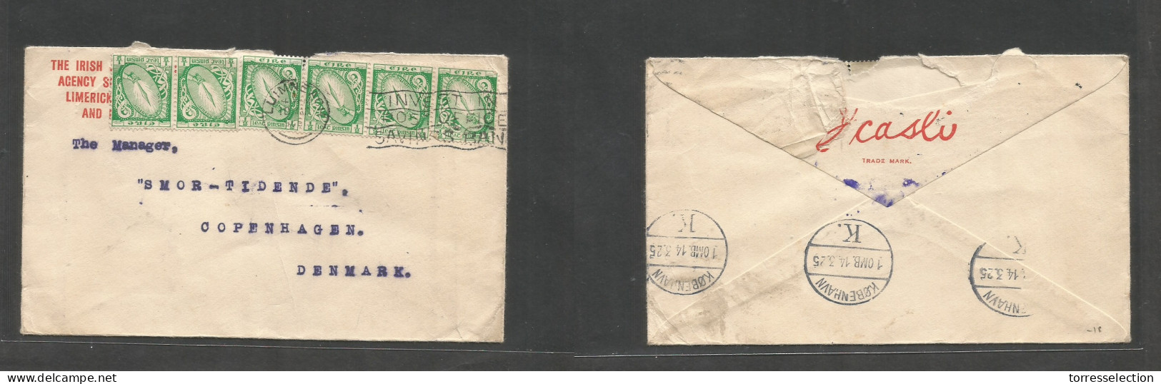 EIRE. 1925 (10 March) Limerick - Denmark, Cph (14 March) Multifkd Env, Slogan Rolling Cds Cachet. - Used Stamps