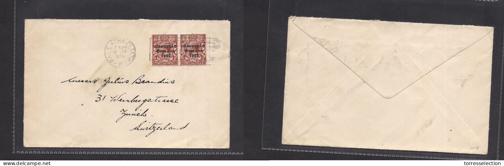 EIRE. 1938 (19 Jan) Baile Atha Clata - Switzerland, Zurich. Multifkd Ovptd Issue Env. - Used Stamps