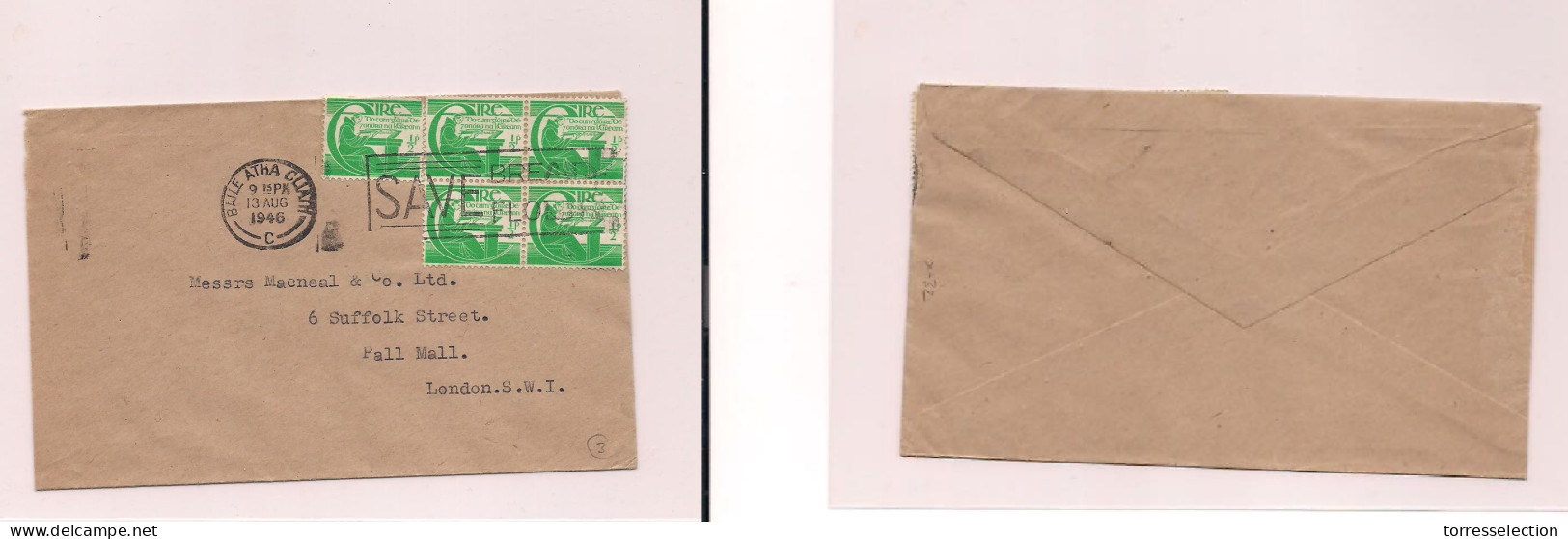 EIRE. 1946 - Baile Atha To London Multifkd Env Slogan Cachet. Easy Deal. - Usados