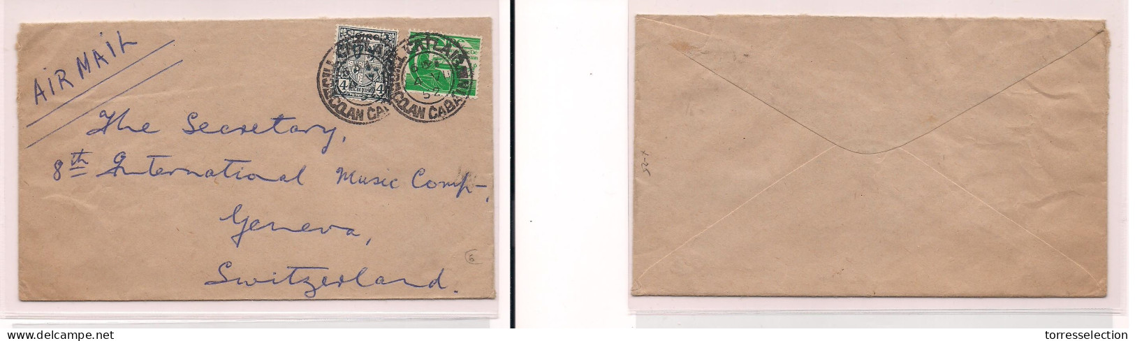 EIRE. 1952 . Colan Cabain - Switzerland, Geneve Airmail Fkd Env. Easy Deal. - Usati