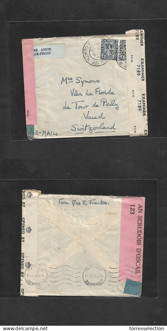 EIRE. 1945 (19 Feb) Malahide - Switzerland, Vaud. Air Multifkd Env, Triple Censored. Fine Item. Via Lisboa (5 March) Tra - Gebraucht