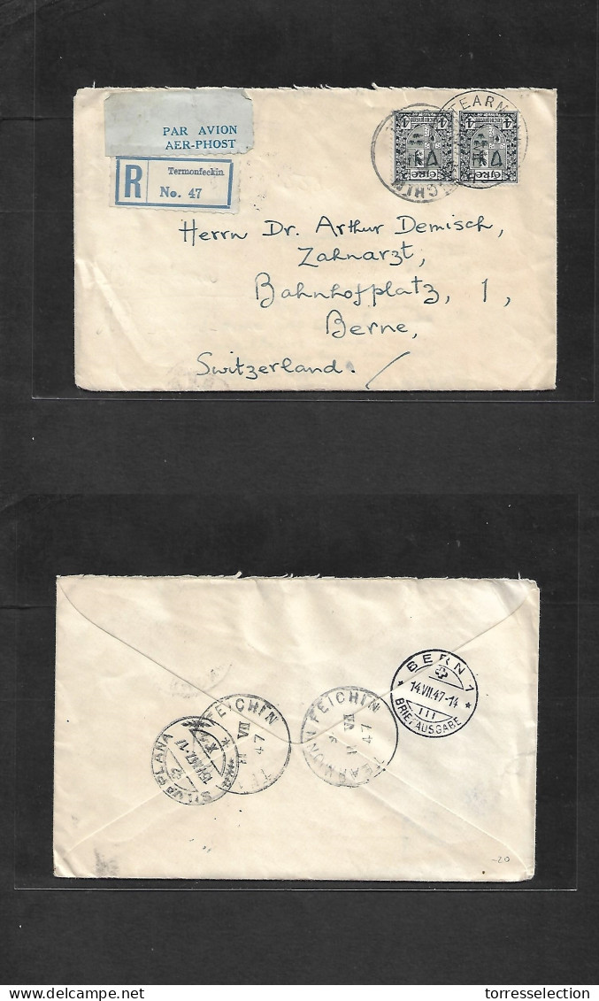 EIRE. 1947 (11 July) Termonfeakin - Switzerland, Bern (14 July) Registered Air Multifkd Envelope. Fine. - Usati