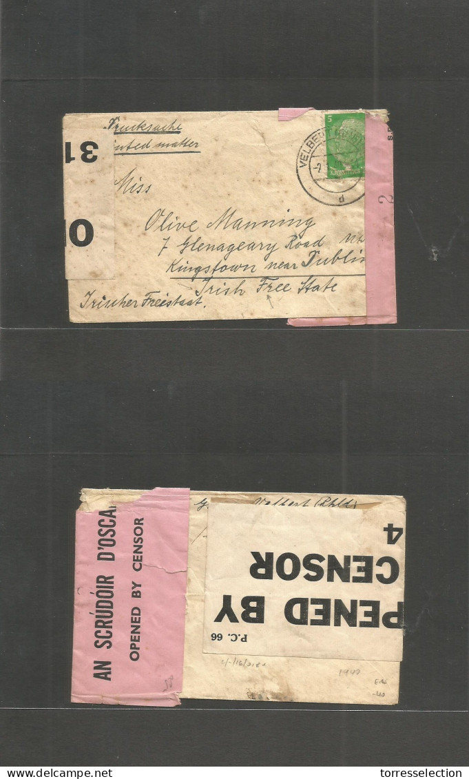 EIRE. 1940 (2 Jan) Germany, Velbert - Kingstown, Dublin. Irish Free State / Irischer Freistaat. Fkd Pm Rate Envelope + D - Oblitérés