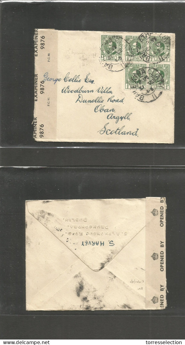 EIRE. 1943 (31 July) Baill Athacliath - Scotland, Argyll, Obar. Multifkd Env 1/2d Green (x5) + Censored Label. Fine Appe - Usados